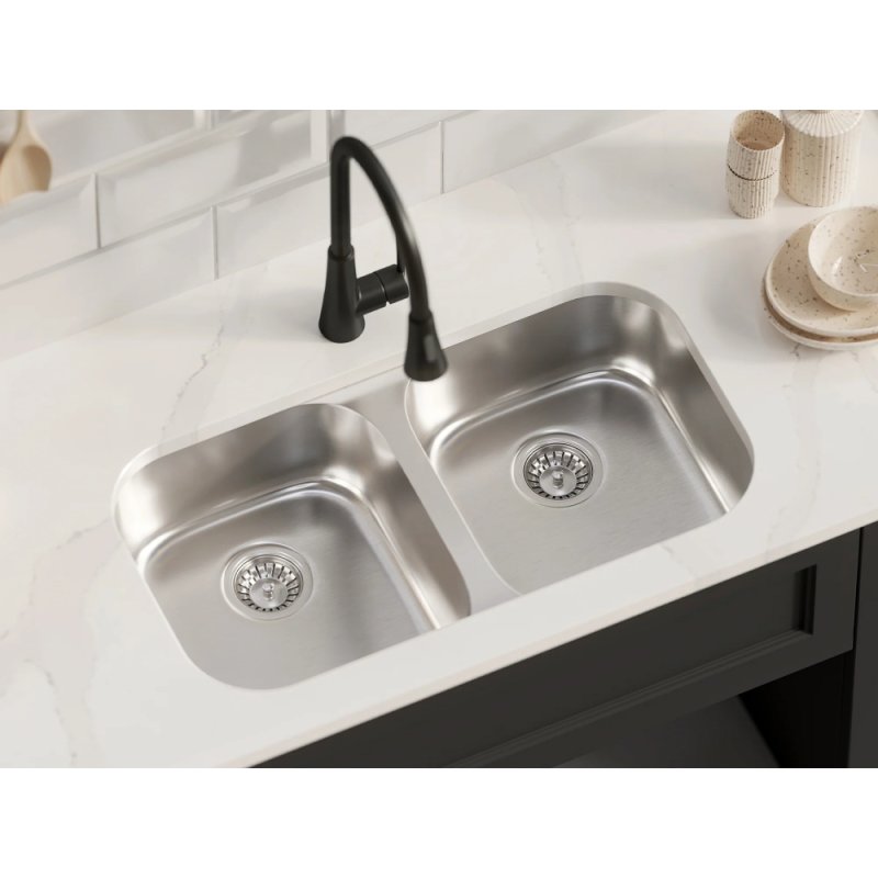 (image for) PELICAN PL-VS5050 18G Stainless Steel Double Bowl Undermount Kitchen Sink 32 1/8'' x 18"