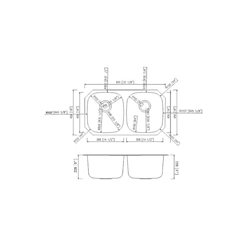 (image for) PELICAN PL-VS5050 18G Stainless Steel Double Bowl Undermount Kitchen Sink 32 1/8'' x 18"