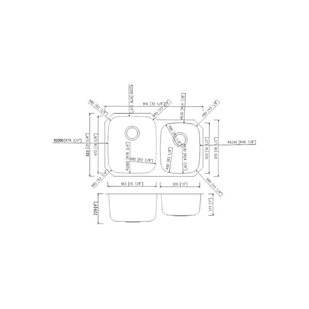 (image for) PELICAN PL-VS6040 18G Stainless Steel Double Bowl Undermount Kitchen Sink 32'' x 20-1/2"