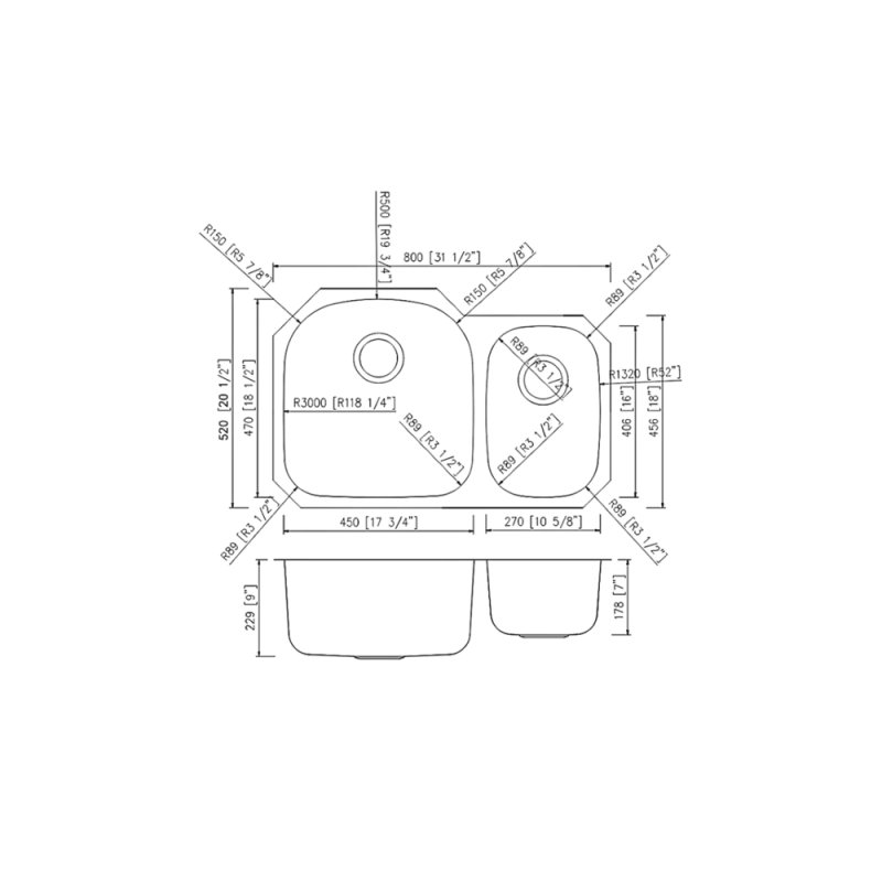 (image for) PELICAN PL-VS7030 18G Stainless Steel Double Bowl Undermount Kitchen Sink 31-1/2'' x 20-1/2''