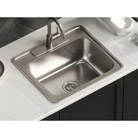 PELICAN PL-VT2522-1 18G Stainless Steel Single Bowl Top Mount Kitchen Sink 25'' x 22'' w/ 1 Hole