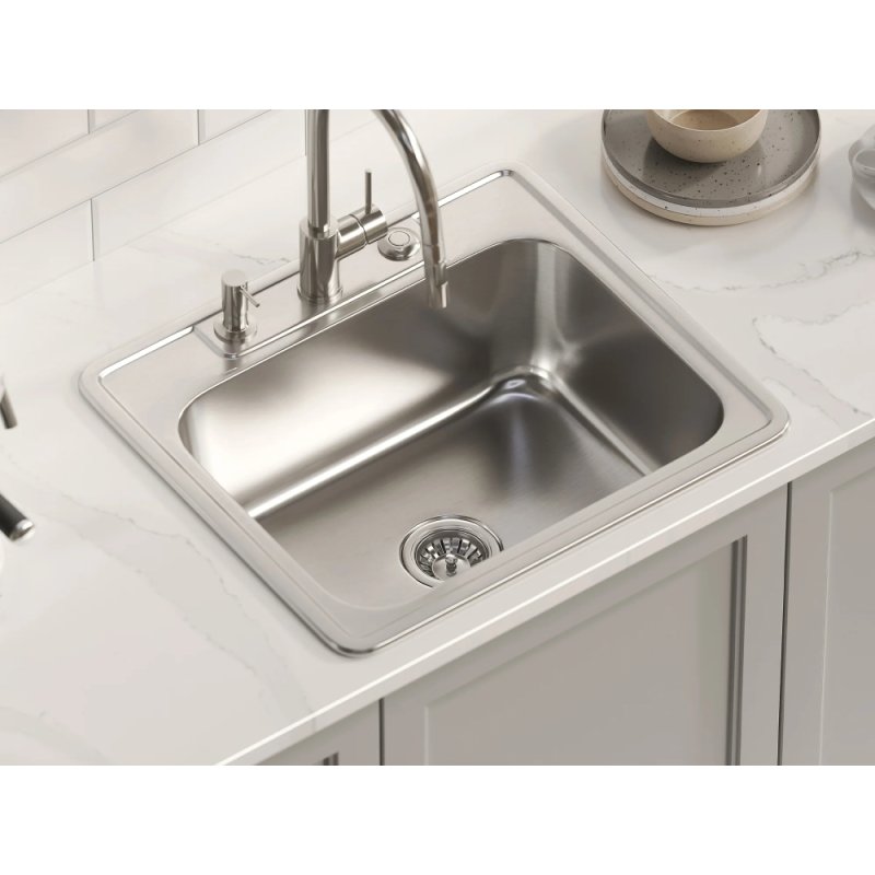 (image for) PELICAN PL-VT2522-3 18G Stainless Steel Single Bowl Topmount Kitchen Sink 25'' x 22'' w/ 3 Holes