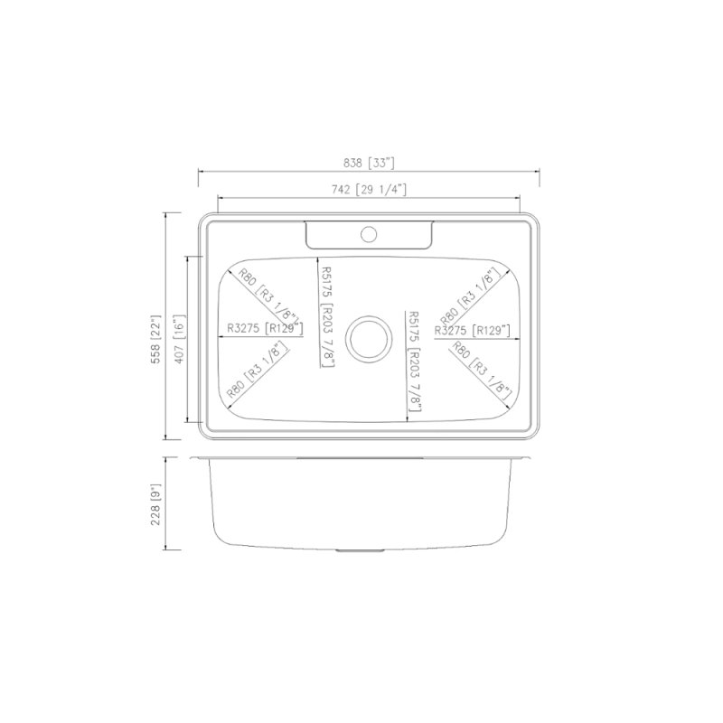 (image for) PELICAN PL-VT3322-1 18G Stainless Steel Single Bowl Top Mount Kitchen Sink 33'' x 22'' w/ 1 Hole