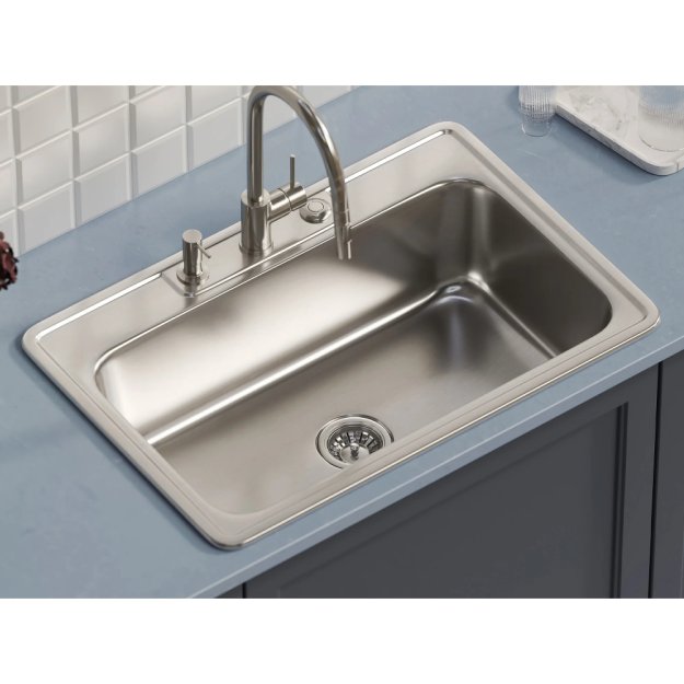 (image for) PELICAN PL-VT3322-3 18G Stainless Steel Single Bowl Top Mount Kitchen Sink 33'' x 22'' w/ 3 Holes