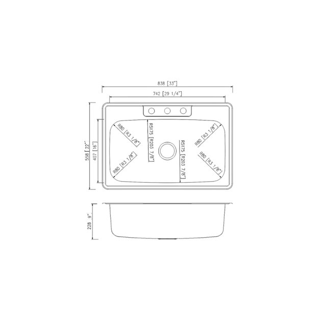 (image for) PELICAN PL-VT3322-3 18G Stainless Steel Single Bowl Top Mount Kitchen Sink 33'' x 22'' w/ 3 Holes