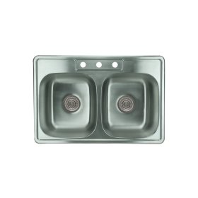 PELICAN PL-VT5050 18G Stainless Steel Double Bowl Top Mount Kitchen Sink 33'' x 22'' w/ 3 Holes