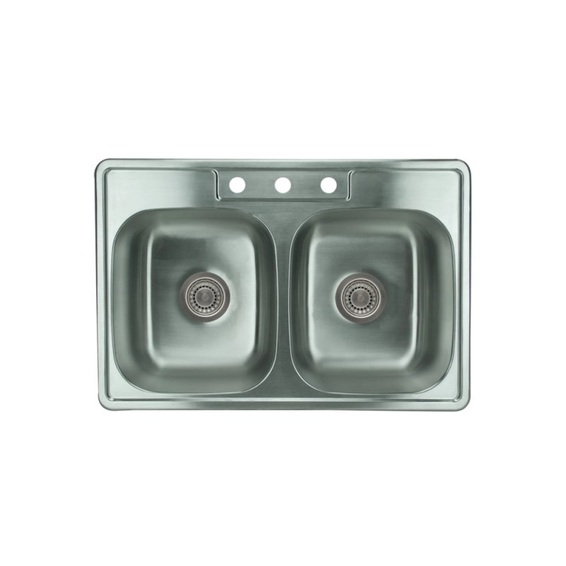 (image for) PELICAN PL-VT5050 18G Stainless Steel Double Bowl Top Mount Kitchen Sink 33'' x 22'' w/ 3 Holes