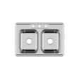 (image for) PELICAN PL-VT5050 18G Stainless Steel Double Bowl Top Mount Kitchen Sink 33'' x 22'' w/ 3 Holes