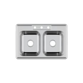 PELICAN PL-VT5050 18G Stainless Steel Double Bowl Top Mount Kitchen Sink 33'' x 22'' w/ 3 Holes