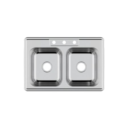 (image for) PELICAN PL-VT5050 18G Stainless Steel Double Bowl Top Mount Kitchen Sink 33'' x 22'' w/ 3 Holes