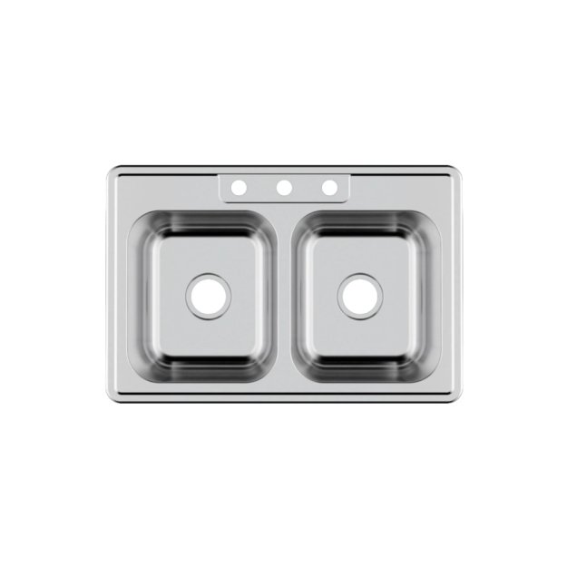 (image for) PELICAN PL-VT5050 18G Stainless Steel Double Bowl Top Mount Kitchen Sink 33'' x 22'' w/ 3 Holes