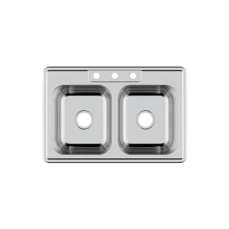 PELICAN PL-VT5050 18G Stainless Steel Double Bowl Top Mount Kitchen Sink 33\'\' x 22\'\' w/ 3 Holes