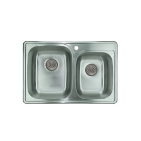 PELICAN PL-VT6040 18G Stainless Steel Double Bowl Top Mount Kitchen Sink 33'' x 22'' w/ 1 Hole