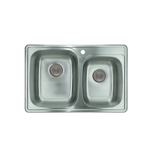 (image for) PELICAN PL-VT6040 18G Stainless Steel Double Bowl Top Mount Kitchen Sink 33'' x 22'' w/ 1 Hole