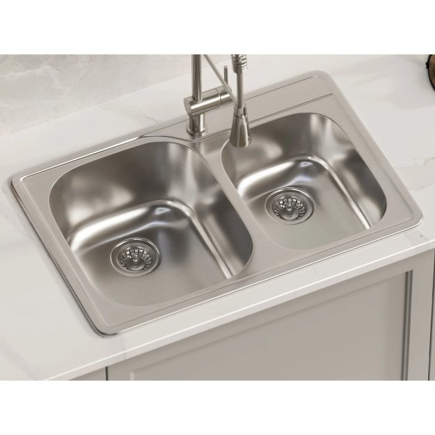 (image for) PELICAN PL-VT6040 18G Stainless Steel Double Bowl Top Mount Kitchen Sink 33'' x 22'' w/ 1 Hole