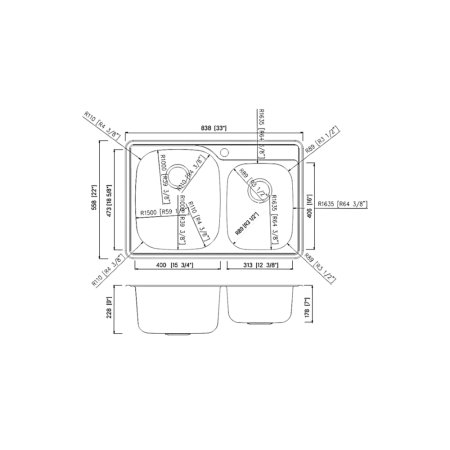 (image for) PELICAN PL-VT6040 18G Stainless Steel Double Bowl Top Mount Kitchen Sink 33'' x 22'' w/ 1 Hole