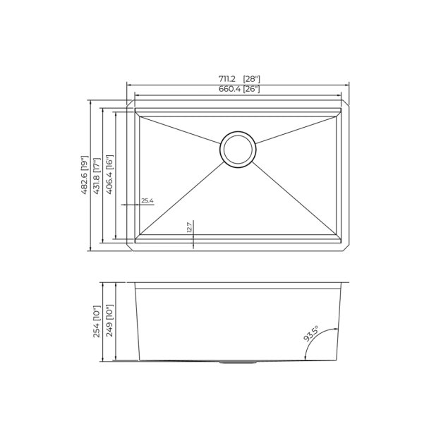 (image for) PELICAN PL-WS2819 R0 16g Stainless Steel Workstation Sink - 28" x 19" x 10"