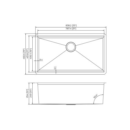 (image for) PELICAN PL-WS3319 R0 16g Stainless Steel Workstation Sink - 33" x 19" x 10"