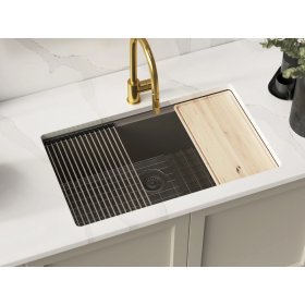PELICAN PL-WS400 33" x 22" x 9 1/2" Granite Composite Workstation Style Sink - Concrete