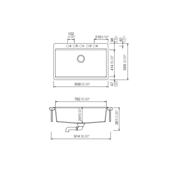 (image for) PELICAN PL-WS400 33" x 22" x 9 1/2" Granite Composite Workstation Style Sink - Concrete