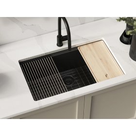 PELICAN PL-WS400 33" x 22" x 9 1/2" Granite Composite Workstation Style Sink - Onyx