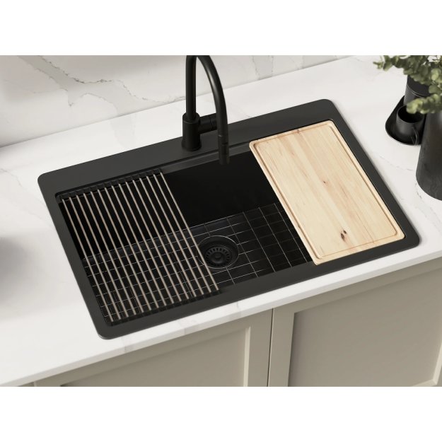 (image for) PELICAN PL-WS400 33" x 22" x 9 1/2" Granite Composite Workstation Style Sink - Onyx