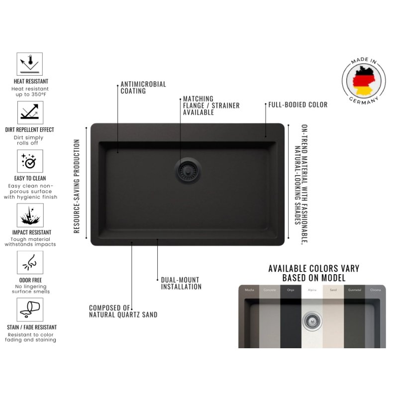 (image for) PELICAN PL-WS400 33" x 22" x 9 1/2" Granite Composite Workstation Style Sink - Onyx