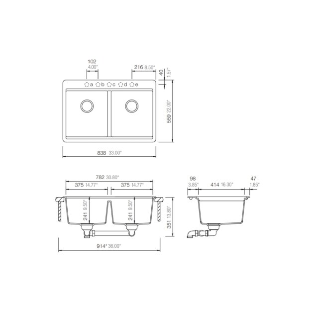 (image for) PELICAN PL-WS500 33" x 22" x 9 1/2" Granite Composite Workstation Style Sink - Concrete