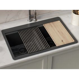 PELICAN PL-WS500 33" x 22" x 9 1/2" Granite Composite Workstation Style Sink - Onyx