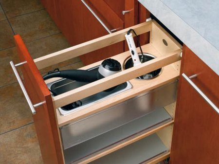 (image for) Rev-A-Shelf 445-VCG25-8 8" Vanity Base Cabinet Grooming Organizer w/Stainless Steel Bins - 8"W x 19"D x 25-1/2"H ( Natural/Stainless )
