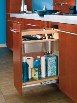 Rev-A-Shelf 445-VCG25-8 8" Vanity Base Cabinet Grooming Organizer w/Stainless Steel Bins - 8"W x 19"D x 25-1/2"H ( Natural/Stainless )
