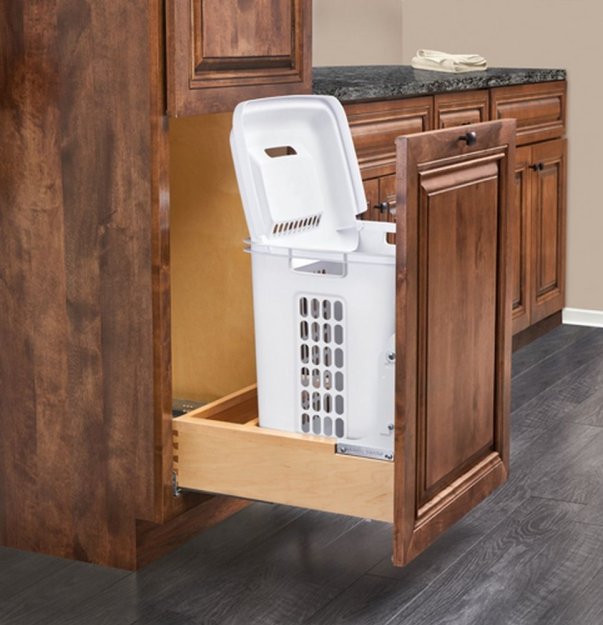 (image for) Rev-A-Shelf 4WH-VCSC-21DM-1 Vanity Bottom Mount Hamper Pull-out for 24\" Face Frame Cabinet w/BLUMOTION Soft-Close Slides Includes White Polymer Hamper - Natural