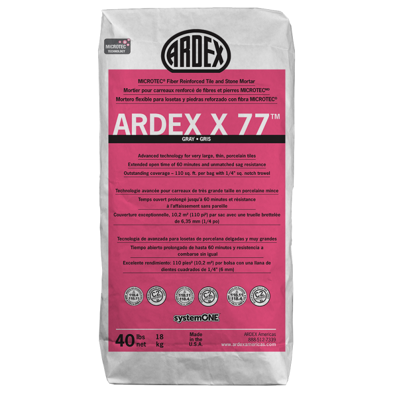 Ardex X 77 MICROTEC Fiber Reinforced Tile and Stone Mortar (Gray) - 40 Lb. Bag