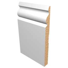 M-Trim 725 9/16" x 7-1/4" x 16' Primed MDF Baseboard - Traditional