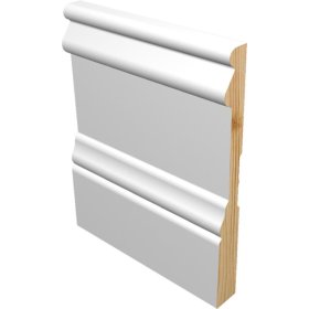 M-Trim 1692 9/16" x 5-1/4" x 16' Primed Pine Baseboard - Victorian