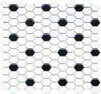 Chesapeake Mosaics 1" x 1" Hexagon Glazed Porcelain Mosaic Tile - Matte White/Black