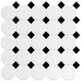 Chesapeake Mosaics Octagon and Dot Glazed Porcelain Mosaic Sheet Tile - White/Black