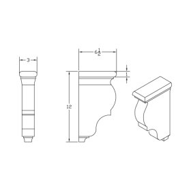(image for) Brae 3" x 6" 1/2" x 12" Corbel - BRA-CORBEL