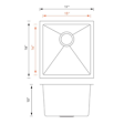 (image for) Pelican PL-HA104 R15 16G Handmade 16 Gauge Stainless Steel Undermount Kitchen Sink 17'' x 18'' w/ Micro Radius Corners