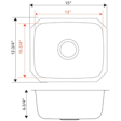 (image for) Pelican PL-VS1513 18G Stainless Steel Single Bowl Undermount Kitchen Sink 15'' x 12-3/4'' 