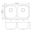 (image for) Pelican PL-VS4040 18G Stainless Steel Double Bowl Undermount Kitchen Sink 29 1/8'' x 18-1/2''