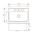 (image for) Pelican PL-VT3322-1 18G Stainless Steel Single Bowl Topmount Kitchen Sink 33'' x 22'' w/ 1 Hole