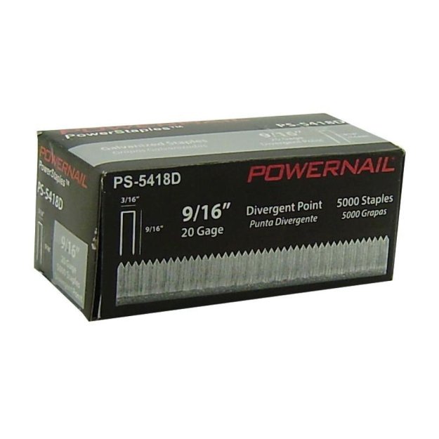 (image for) Powernail PS-5418D 9/16" Divergent Point Carpet Staples - 5000 Per Box