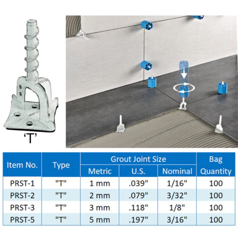 (image for) PROGRESS PROFILES PROLEVELING SYSTEM PRST-1 1 mm (1/16") "T" Levelers - 100 Pieces