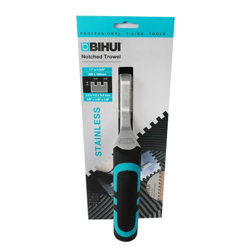 (image for) BIHUI PTSB03 Square Notch Trowel w/ Soft Grip - 1/8"