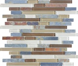 Slate Glass 5/8" x 5/8" Linear Blend Mosaic-Amber Tea