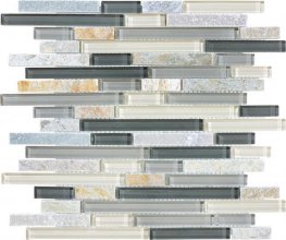 Slate Glass 5/8" x 5/8" Linear Blend Mosaic-Silver Aspen