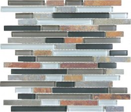 Slate Glass 5/8" x 5/8" Linear Blend Mosaic-Smoky Mica