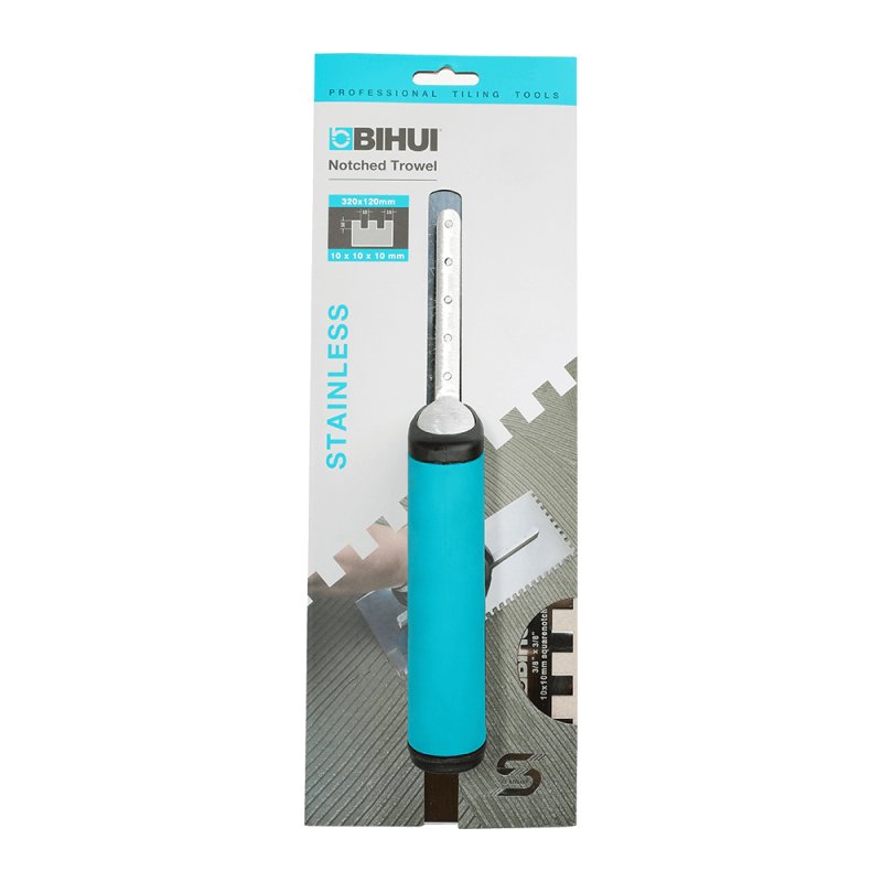 (image for) BIHUI PTSL10 Square Notch Trowel w/ Soft Grip - 3/8"