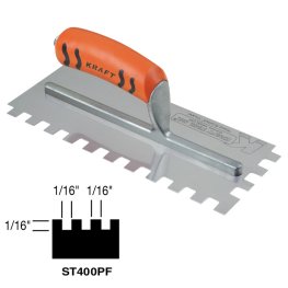 Kraft Tool ST400PF 1/16" x 1/16" x 1/16" Square-Notch Trowel w/ProForm Handle